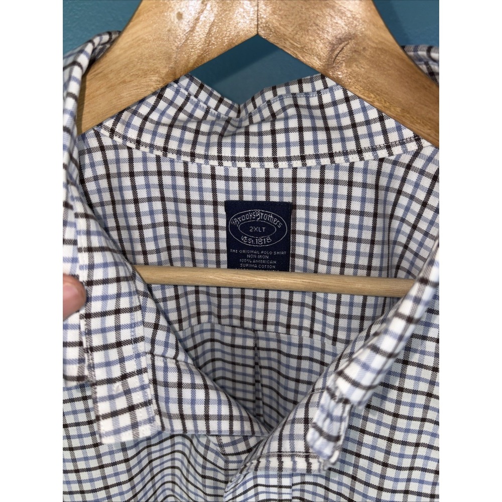 Brooks Brothers Shirt Mens 2XLT Tall Blue Gingham Plaid  Oxford Old Money - Picture 3 of 7